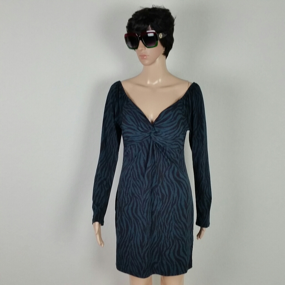 Zebra Stripe knee length  Animal print Dress Twist Front Long Sleeve Large